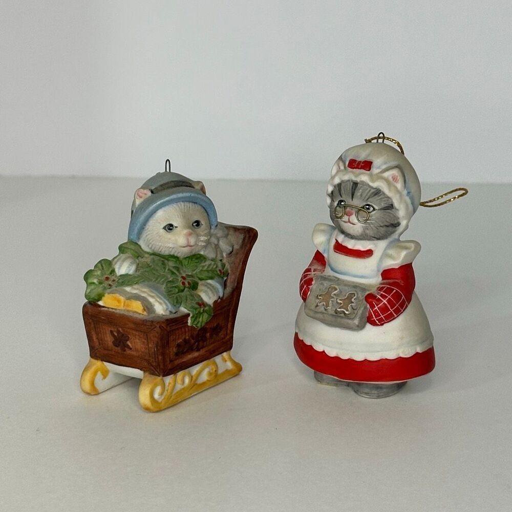 Vintage Kitty Cucumber Christmas Ornaments by Schmid Set of 2